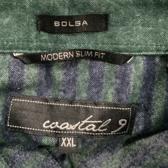 Coastal 9 Bolsa Striped Shirt Mens XXL Modern Slim Long Sleeve Button Up Preppy - Picture 6 of 7